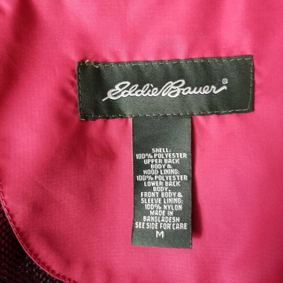 Eddie Bauer Red Zip Up Hooded Wind Breaker Jacket Lined Pockets MINT Size M - Picture 8 of 9
